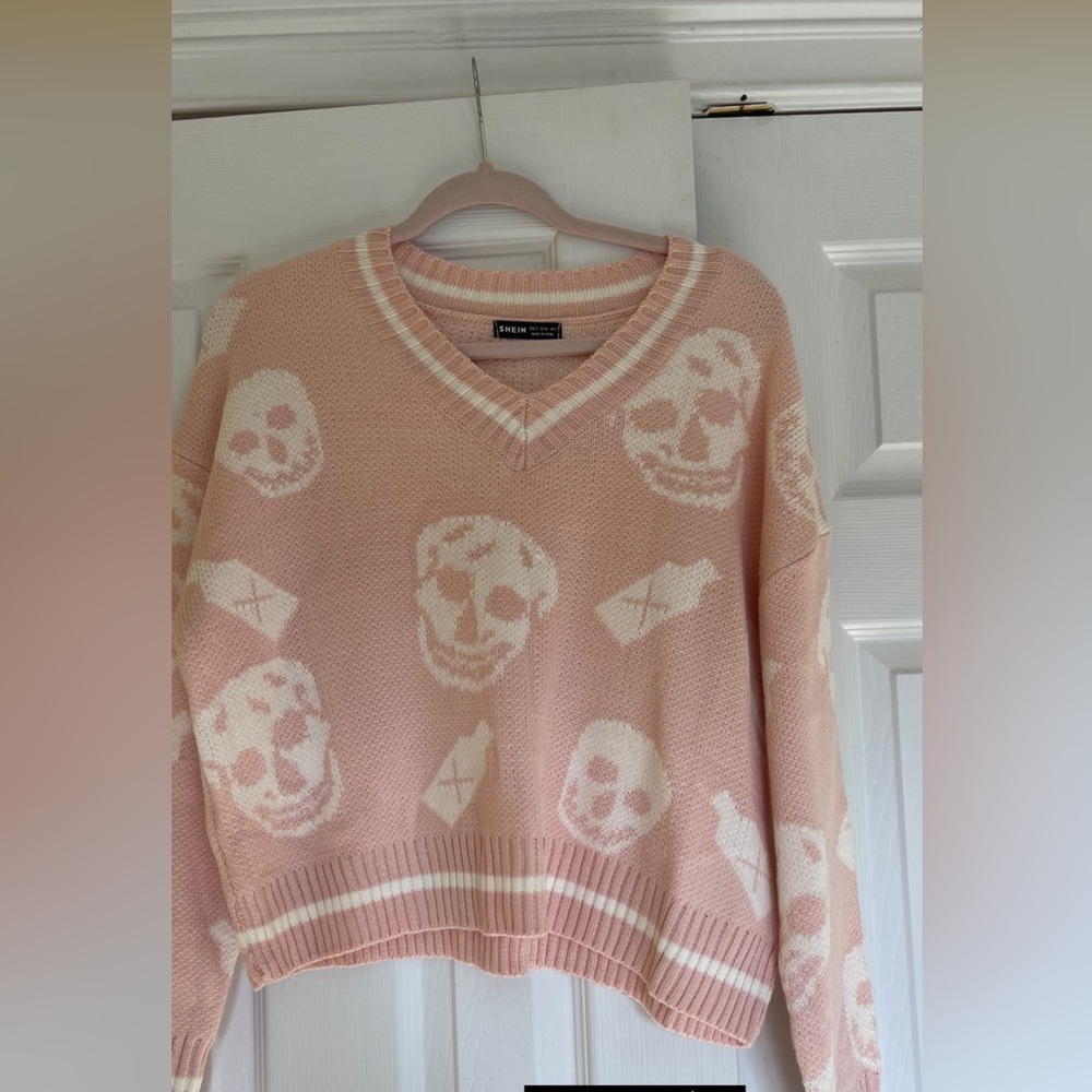 SHEIN womens pink skull sweater
